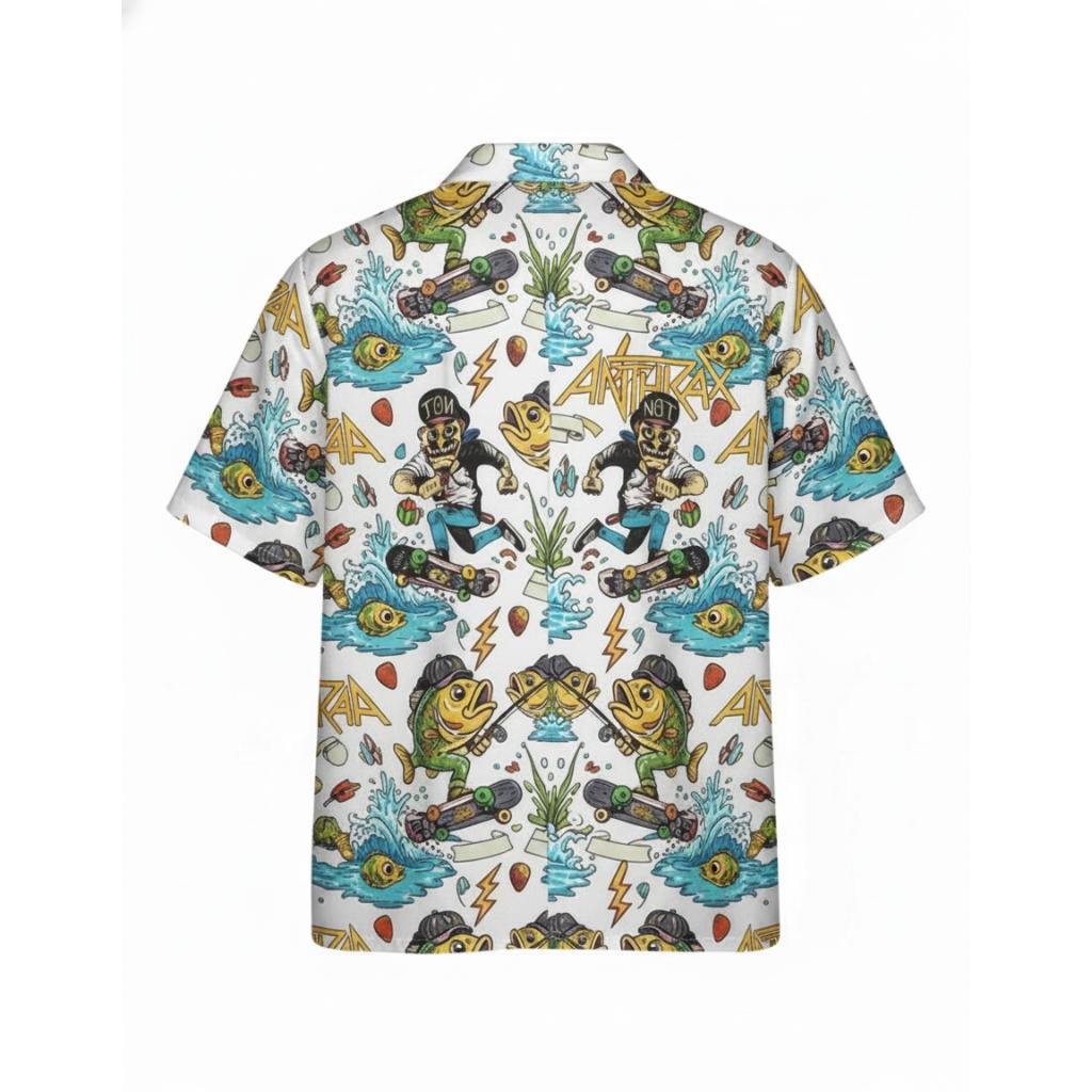 Unique White Graphic Print Button Up Shirt Funky Skater Unique White Graphic Print Button Up Shirt Funky Skater