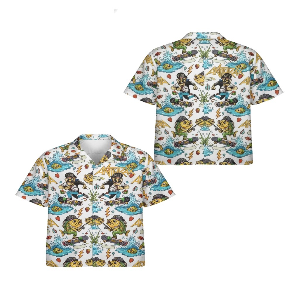 Unique White Graphic Print Button Up Shirt Funky Skater Unique White Graphic Print Button Up Shirt Funky Skater