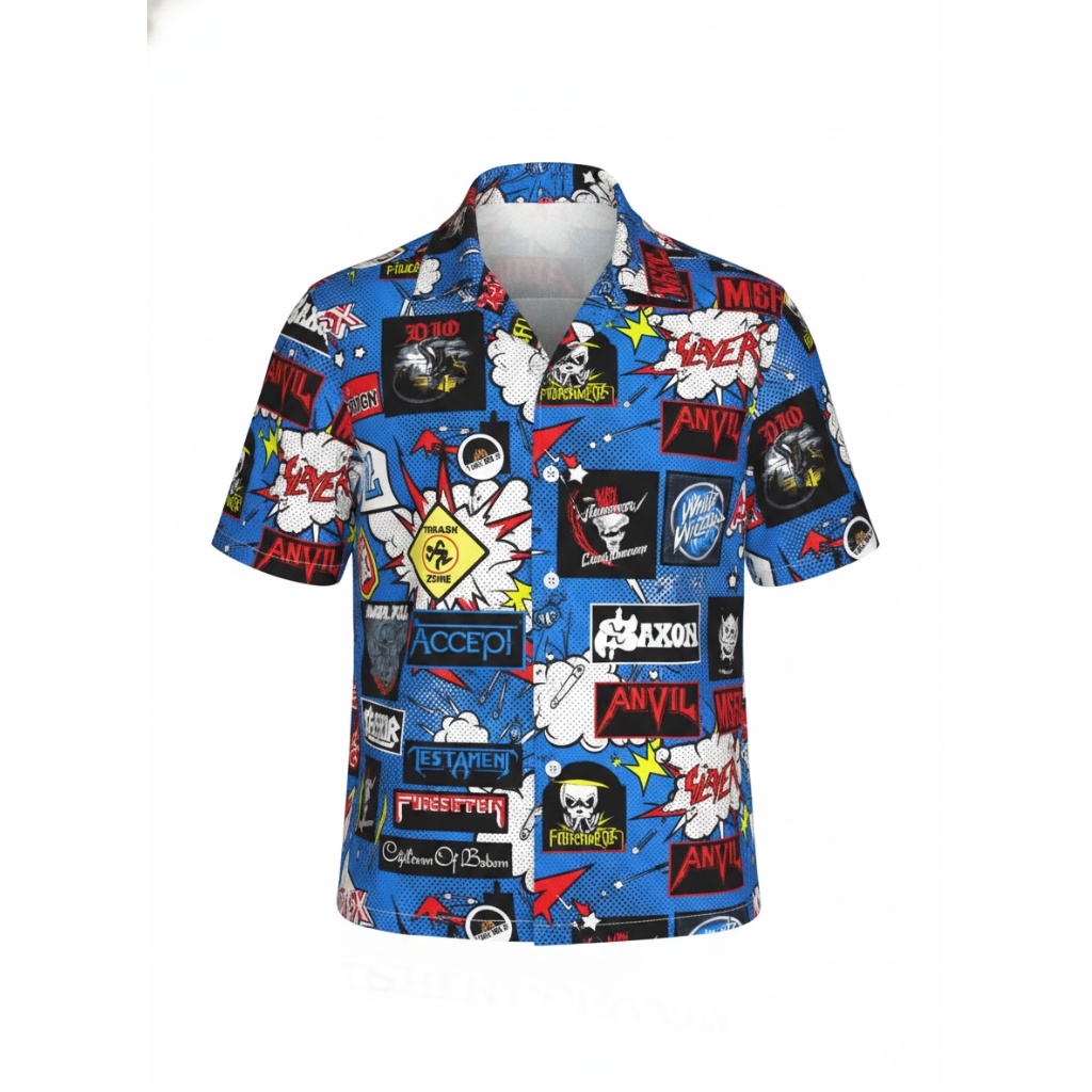 Vibrant Blue Graphic Print Button Down Shirt Men’s Casual