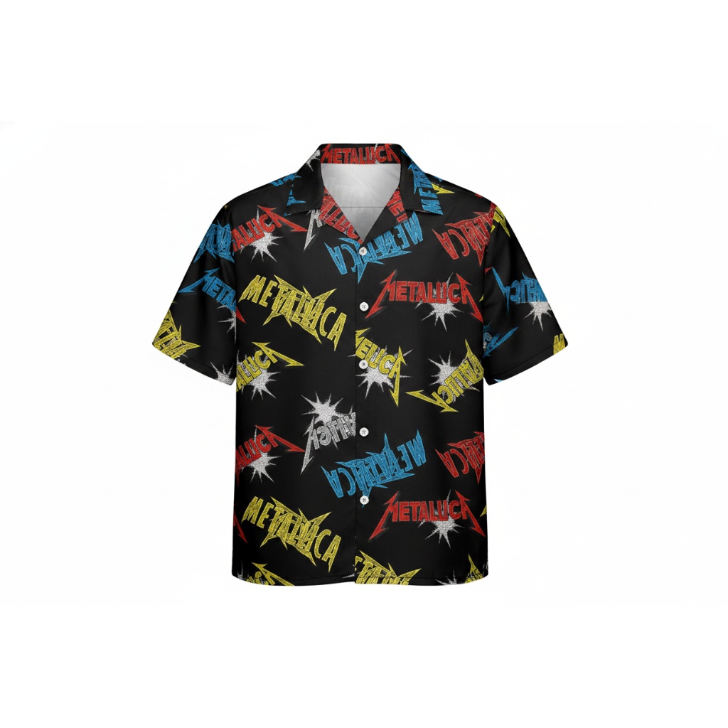 Vibrant Metallica Black Hawaiian Shirt Bold Graphic Print
