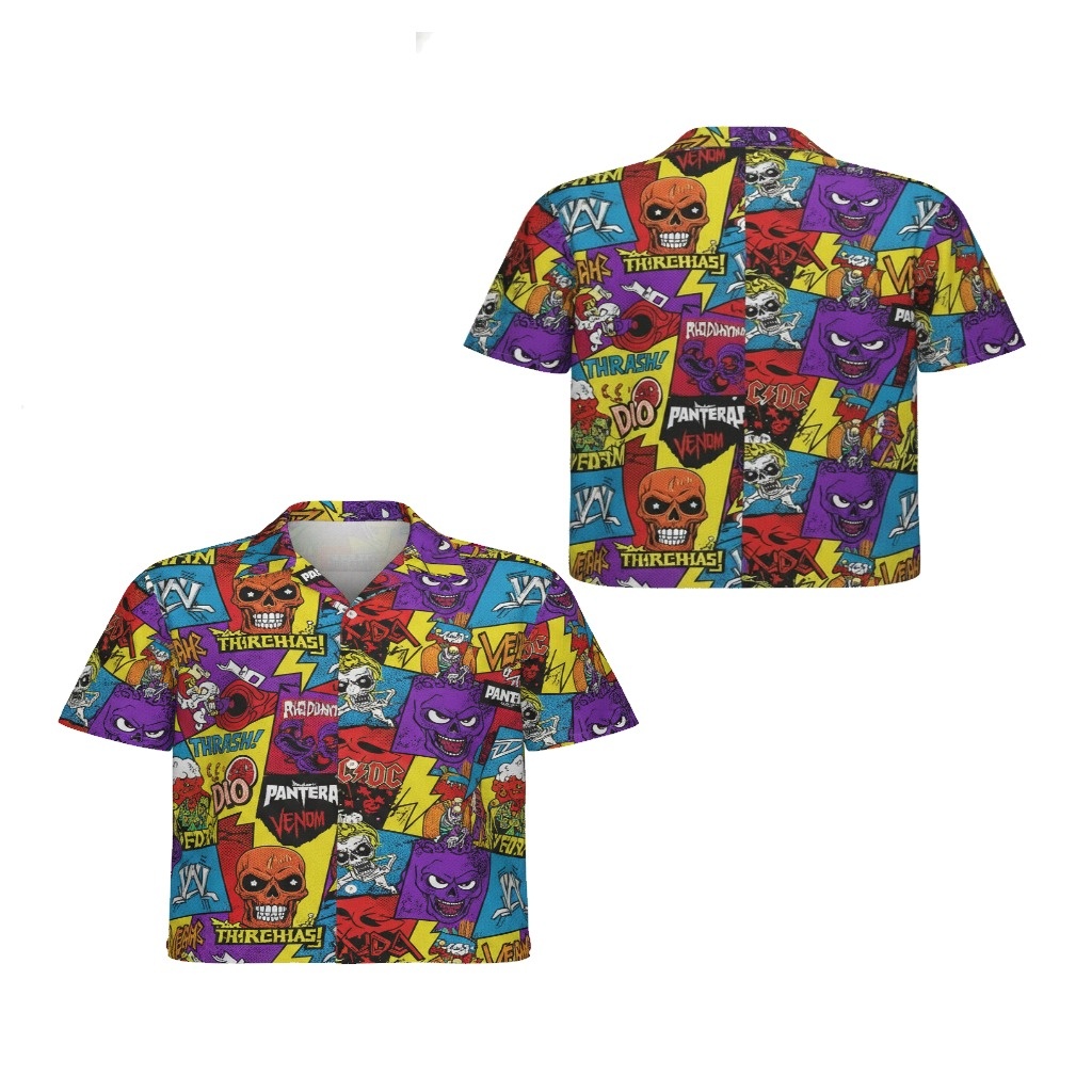 Vibrant Multi Color Comic Skull Graphic Hawaiian Shirt Vibrant Multi Color Comic Skull Graphic Hawaiian Shirt