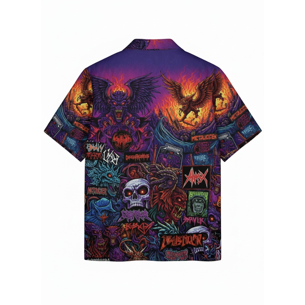 Vibrant Purple Heavy Metal Band Graphic Hawaiian Shirt Vibrant Purple Heavy Metal Band Graphic Hawaiian Shirt