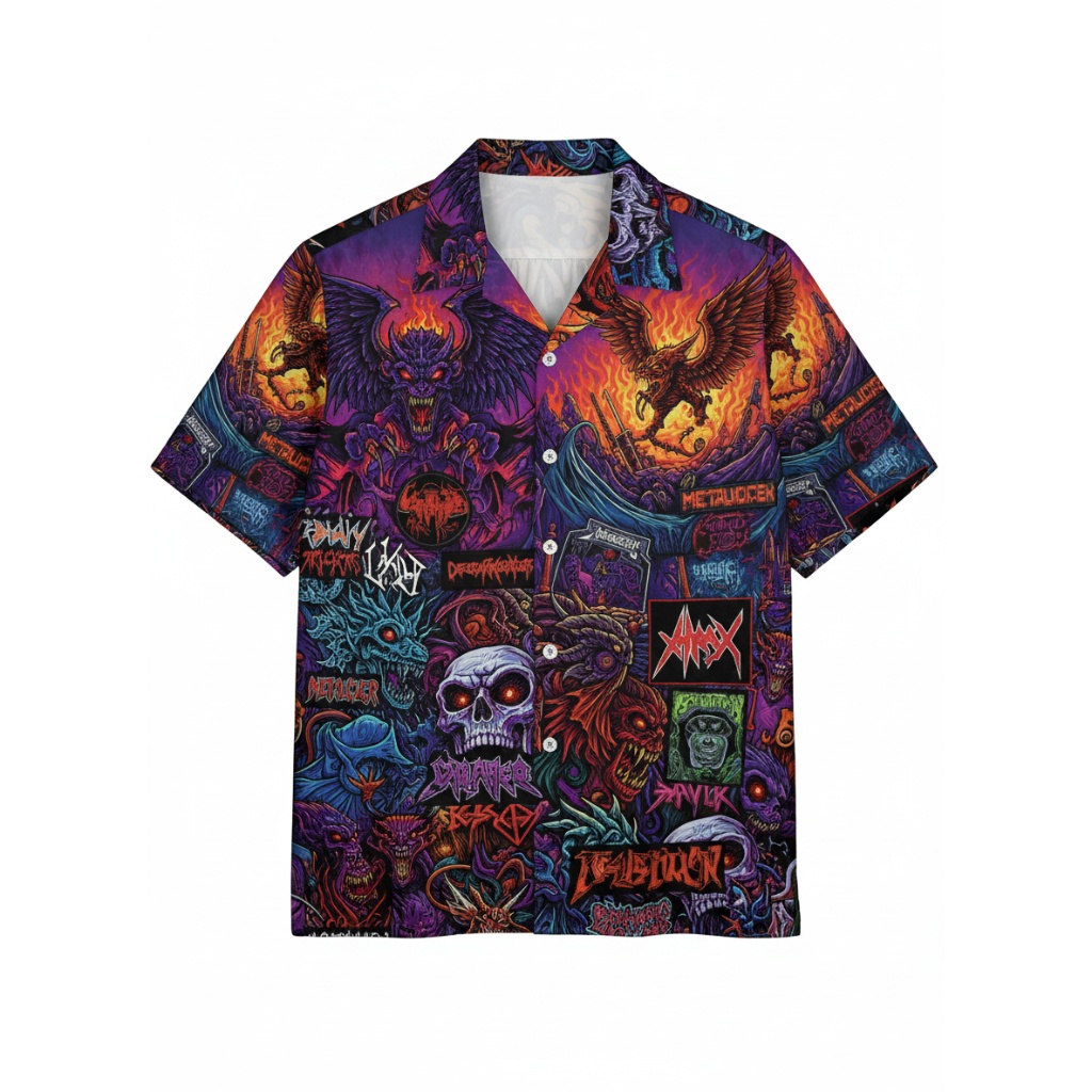 Vibrant Purple Heavy Metal Band Graphic Hawaiian Shirt