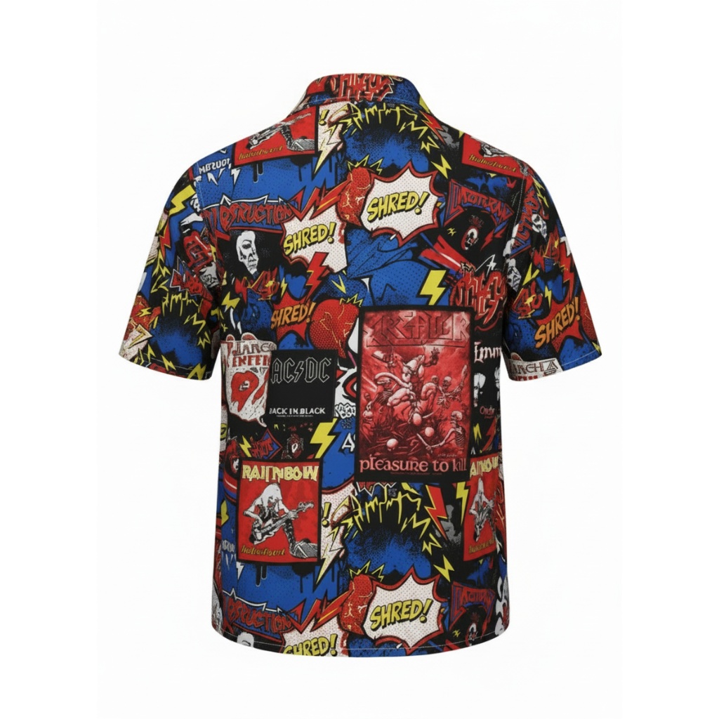 Vibrant Red Blue Rock Band Comic Button Up Shirt Vibrant Red Blue Rock Band Comic Button Up Shirt