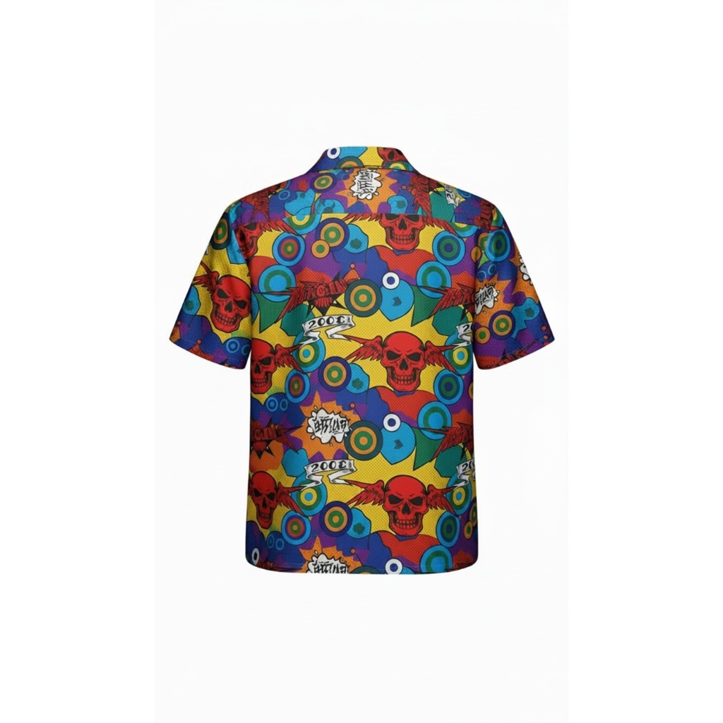 Vibrant Skull Circles Button Up Shirt Colorful Pop Art Style Vibrant Skull Circles Button Up Shirt Colorful Pop Art Style