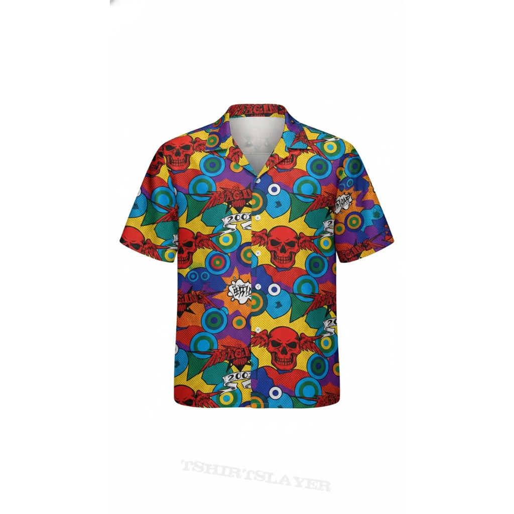 Vibrant Skull Circles Button Up Shirt Colorful Pop Art Style