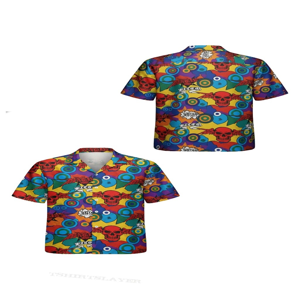 Vibrant Skull Circles Button Up Shirt Colorful Pop Art Style Vibrant Skull Circles Button Up Shirt Colorful Pop Art Style