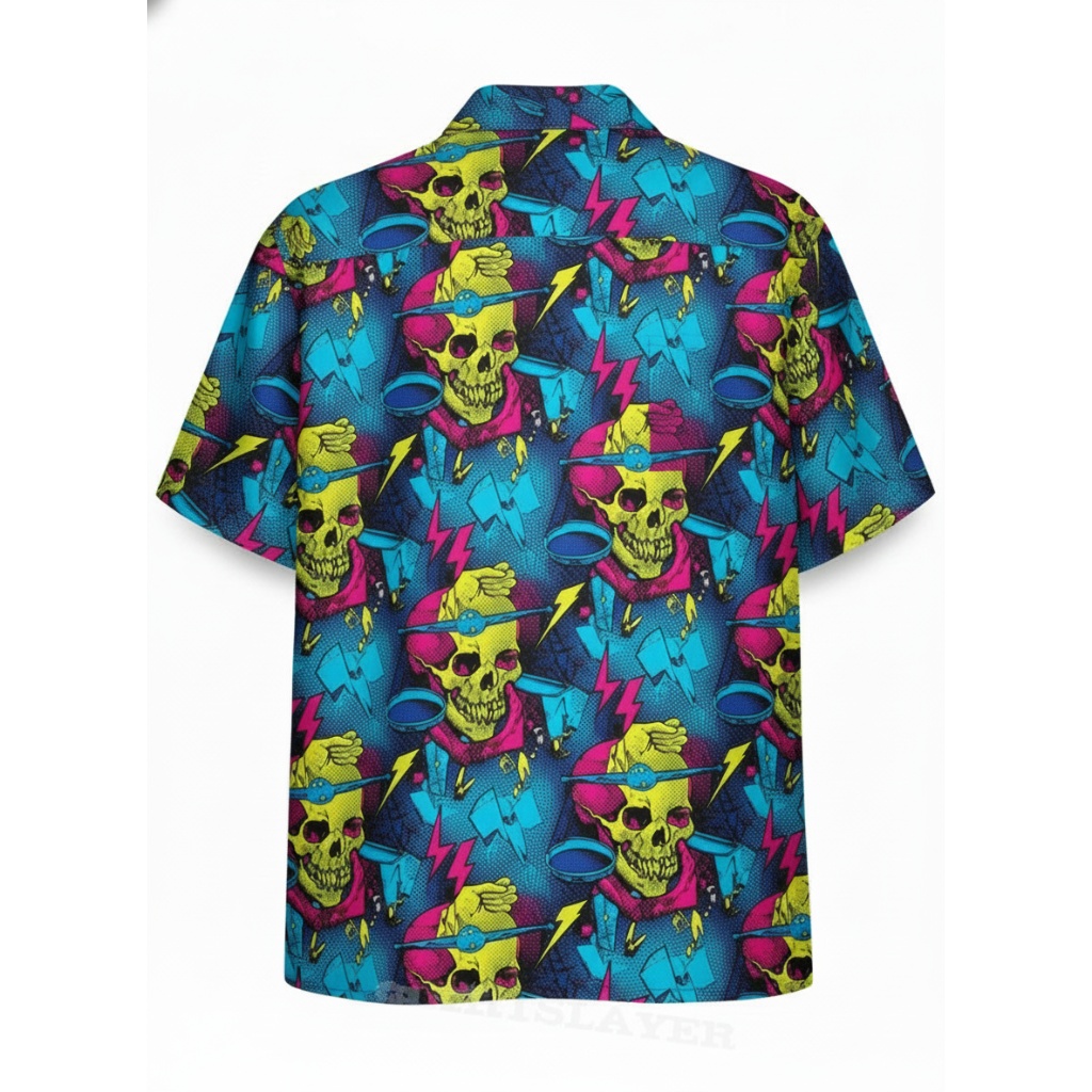 Vibrant Yellow Skull Hawaiian Shirt Bold Blue Lightning Vibrant Yellow Skull Hawaiian Shirt Bold Blue Lightning