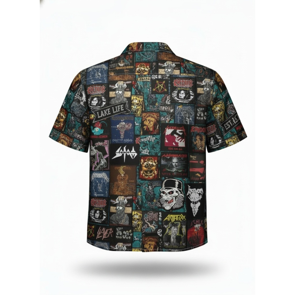 Vintage Metal Band Collage Hawaiian Shirt Black Multi Vintage Metal Band Collage Hawaiian Shirt Black Multi