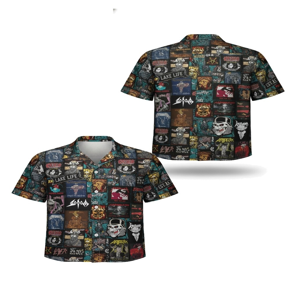 Vintage Metal Band Collage Hawaiian Shirt Black Multi Vintage Metal Band Collage Hawaiian Shirt Black Multi